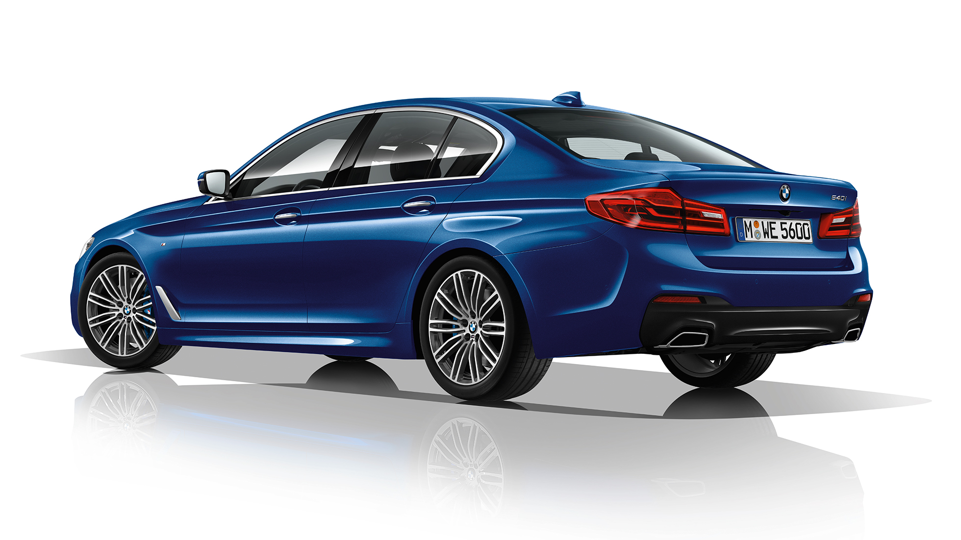 M Sport, arkadan görünüm BMW 5 Serisi 540i Sedan M Sport, BMW 5 Serisi 540i Sedan G30 Metalik Mavi/Mediterranean, arkadan görünüm