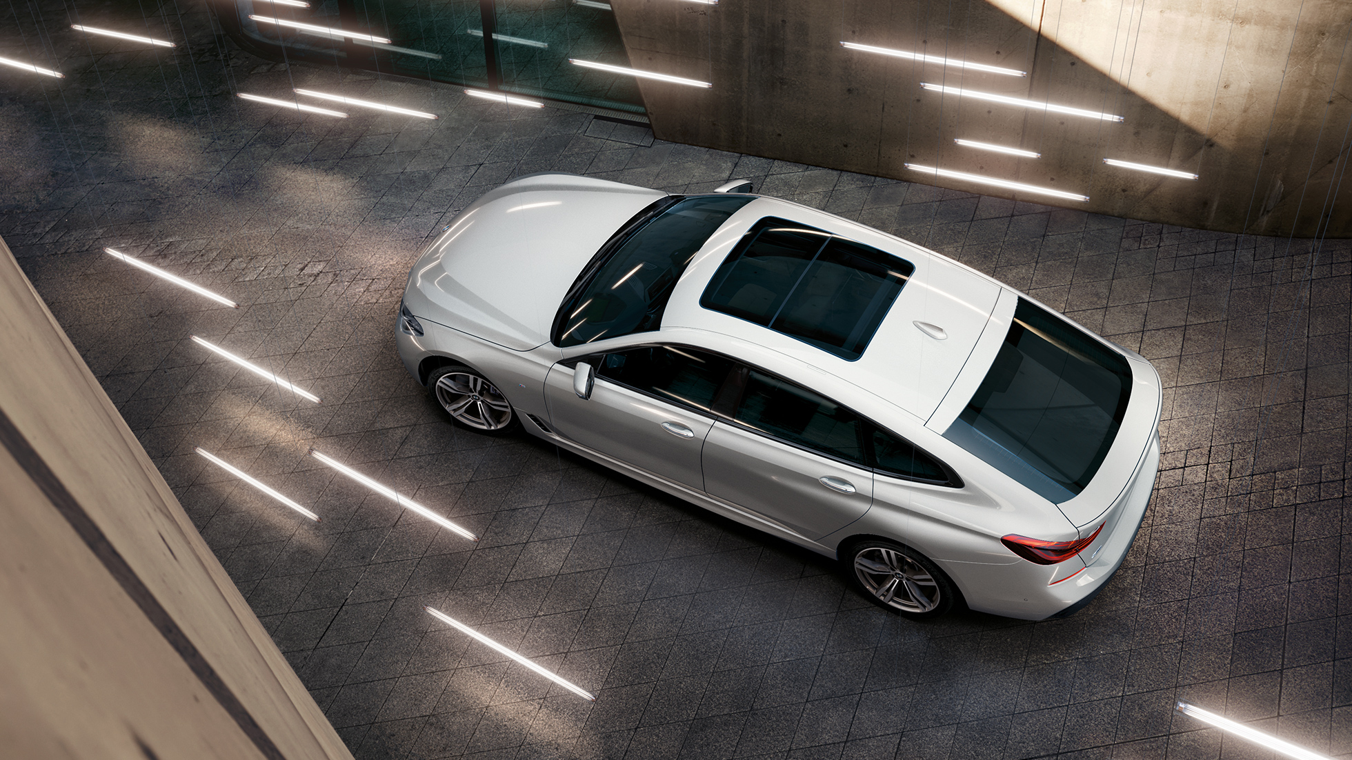 BMW 6 Serisi Gran Turismo G32, kuş bakışı görünüm BMW 6 Serisi Gran Turismo G32 2017 Metalik Beyaz/Mineral, kuş bakışı görünüm