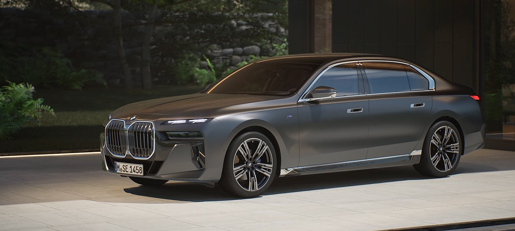 BMW 7 Serisi Sedan G70 ICE 740i M Sport donanımı, öne çıkan dış tasarım özellikleri BMW 7 Serisi Sedan G70 ICE 740i M Sport donanımı, Metalik Mat Koyu Gri, 21 inç, Yıldız kollu, stil 908, M hafif alaşım jantlar, öne çıkan dış tasarım özellikleri