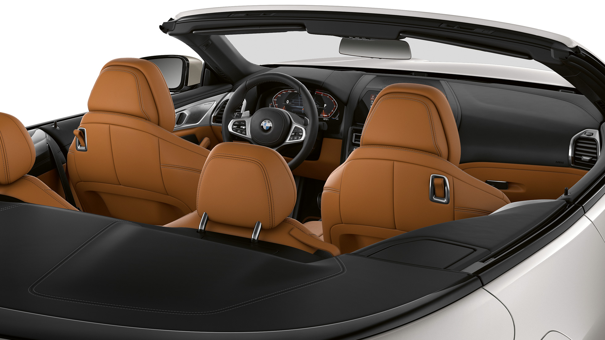 BMW M850i xDrive, softtop tavan açıkken iç tasarım. BMW M850i xDrive, softtop tavan açıkken iç tasarım.