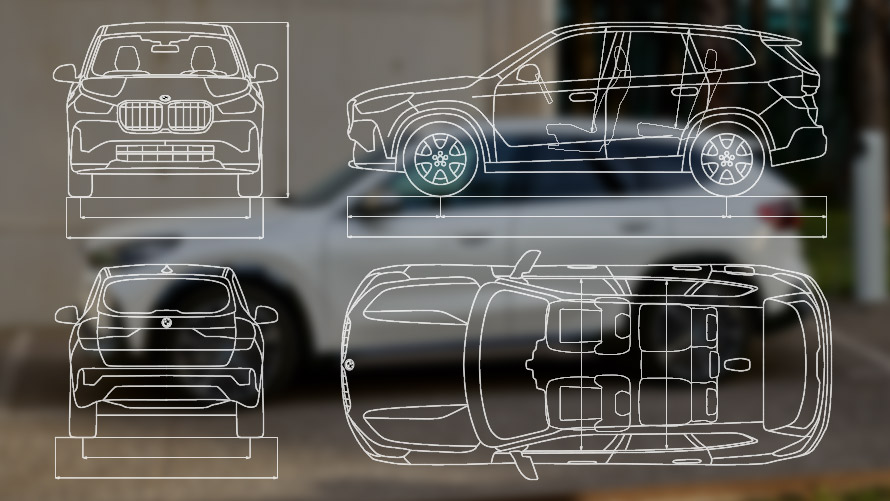 BMW iX1 U11 BEV, Metalik Beyaz/Mineral, Yandan görünüm BMW iX1 xDrive30 U11 BEV, Metalik Beyaz/Mineral, Park yerinde beton duvarın yanında şarj sırasında yandan görünüm