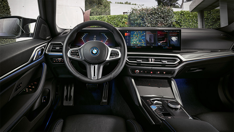 BMW i4 M50 G26 iç tasarım, kokpit, ön konsol ve merkez konsol
