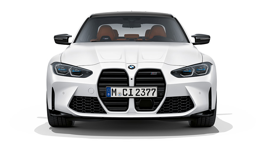 BMW M3 Competition G80, Metalik Mat Beyaz, önden görünüm