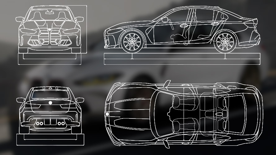 Boyut çizimleri, BMW M3 CS G80 Boyut çizimleri, BMW M3 CS G80