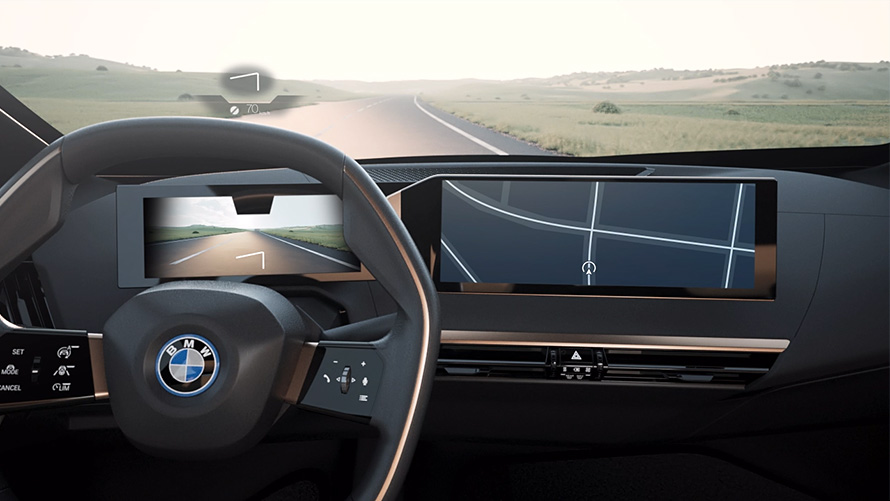 Direksiyon ve yol ile birlikte BMW iç tasarımından görünüm Direksiyon ve yol ile birlikte BMW iç tasarımından görünüm