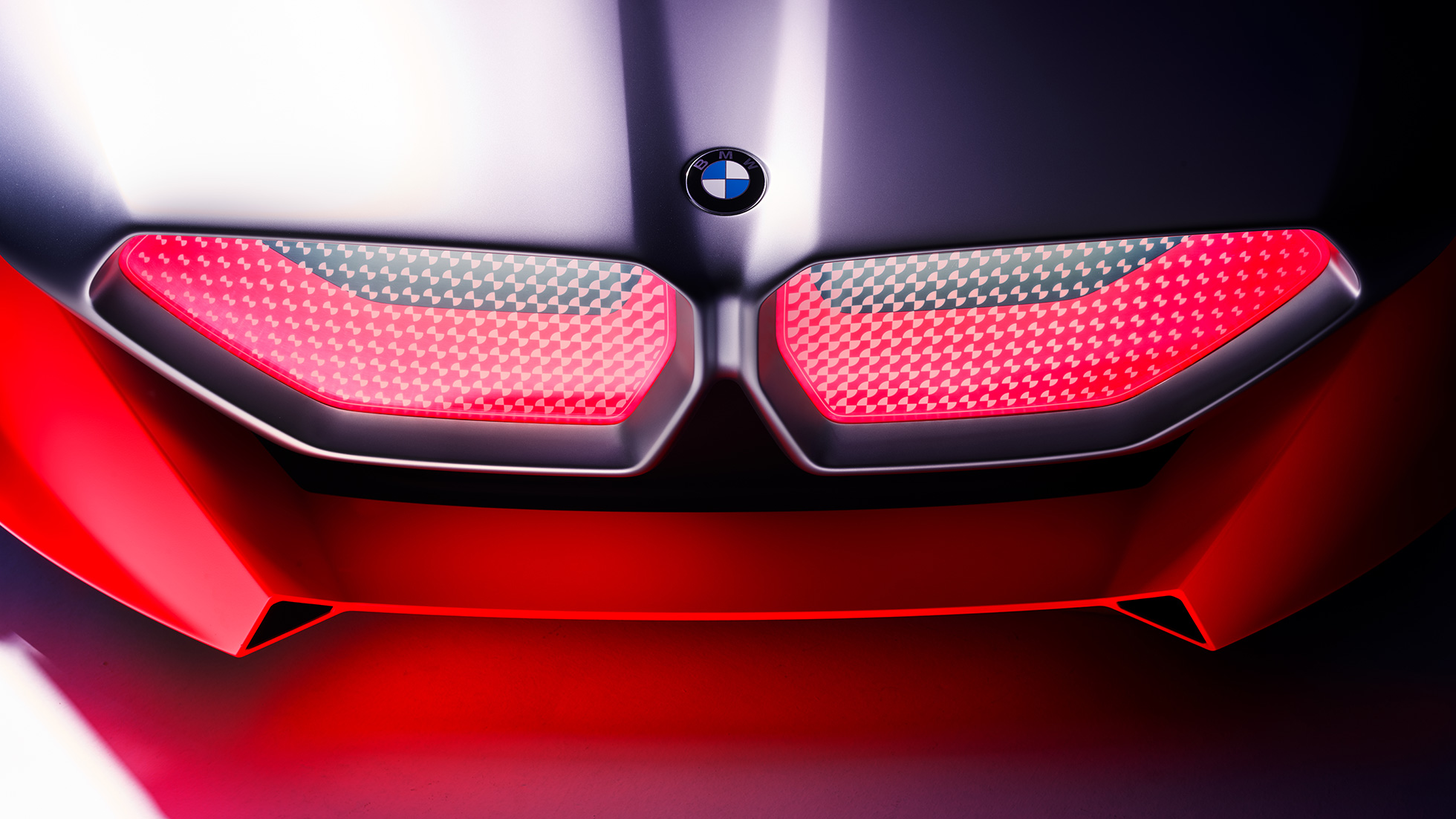 BMW Vision M NEXT, Dış tasarım, BMW Böbrek Izgaraları BMW Vision M NEXT, Dış tasarım, BMW Böbrek Izgaraları'nın yakın plandan çekilmiş görüntüsü