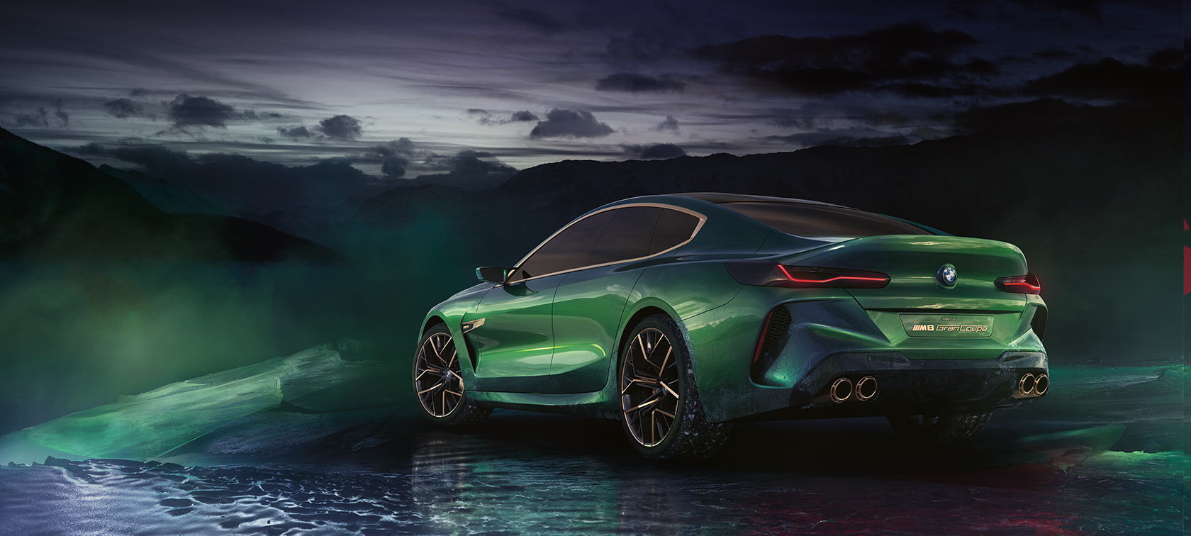 BMW M8 Gran Coupé Concept, arkadan görünüm BMW M8 Gran Coupé Concept: Buzlu bir ortamda arkadan görünüm