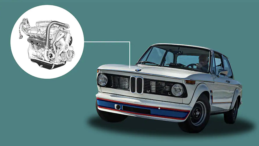 BMW 2002 Turbo’nun (E20) 4 silindirli turbo motoru (1973) BMW 2002 Turbo’nun (E20) 4 silindirli turbo motoru (1973)