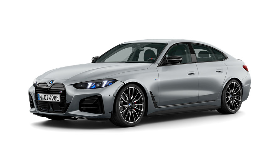 Metalik Mat Gri gövde renginde BMW i4 M50 xDrive Gran Coupé’nin dış tasarımı